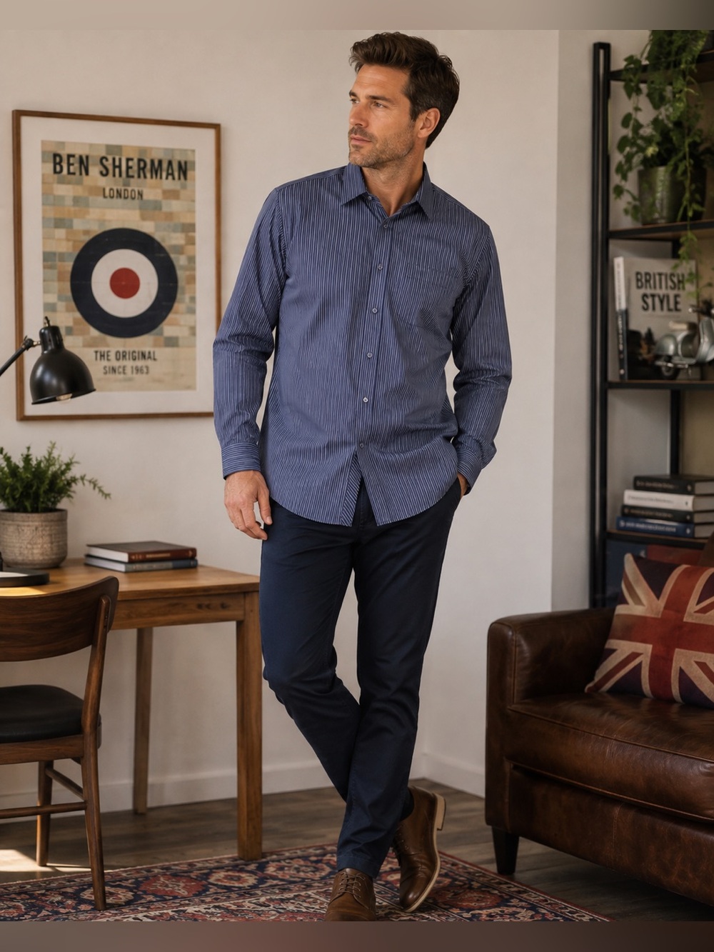 Ben Sherman Blue Pinstripe Long-Sleeve Button-Down Shirt